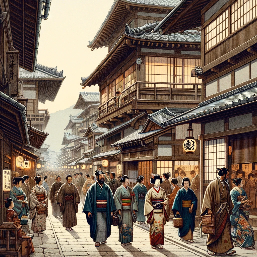 personas caminando por calles de Japon en el periodo nara